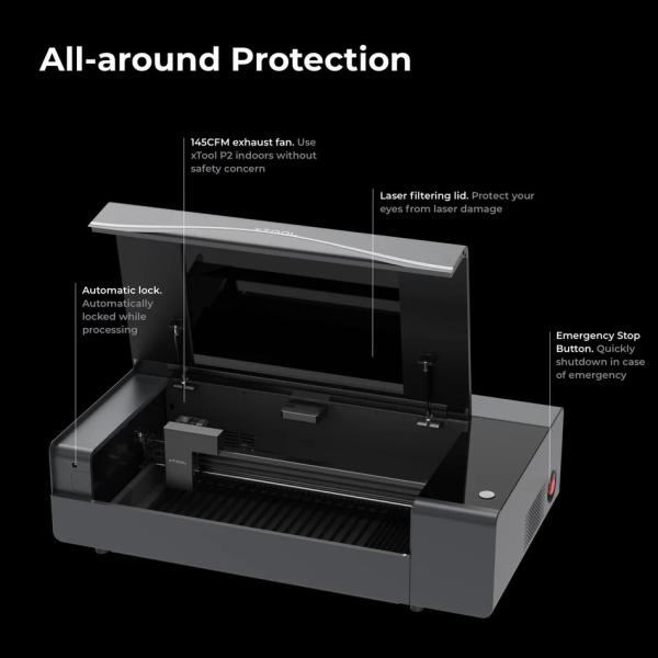 xTool P2S Desktop-CO2-Laserschneider mit 55 W (Grau/Schwarz)